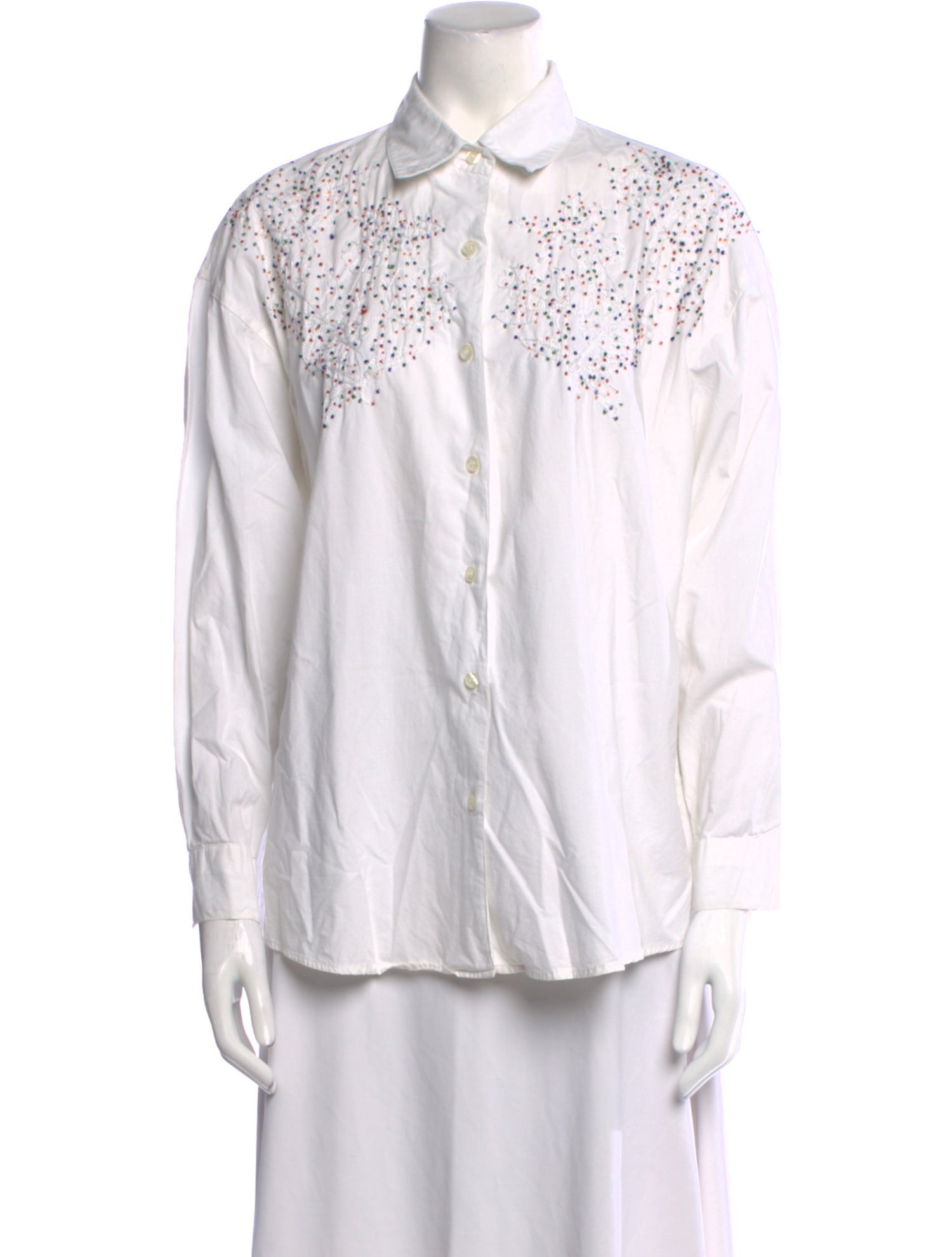 Bill Blass Graphic Print Long Sleeve Button-Up Top