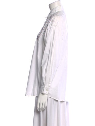 Bill Blass Graphic Print Long Sleeve Button-Up Top