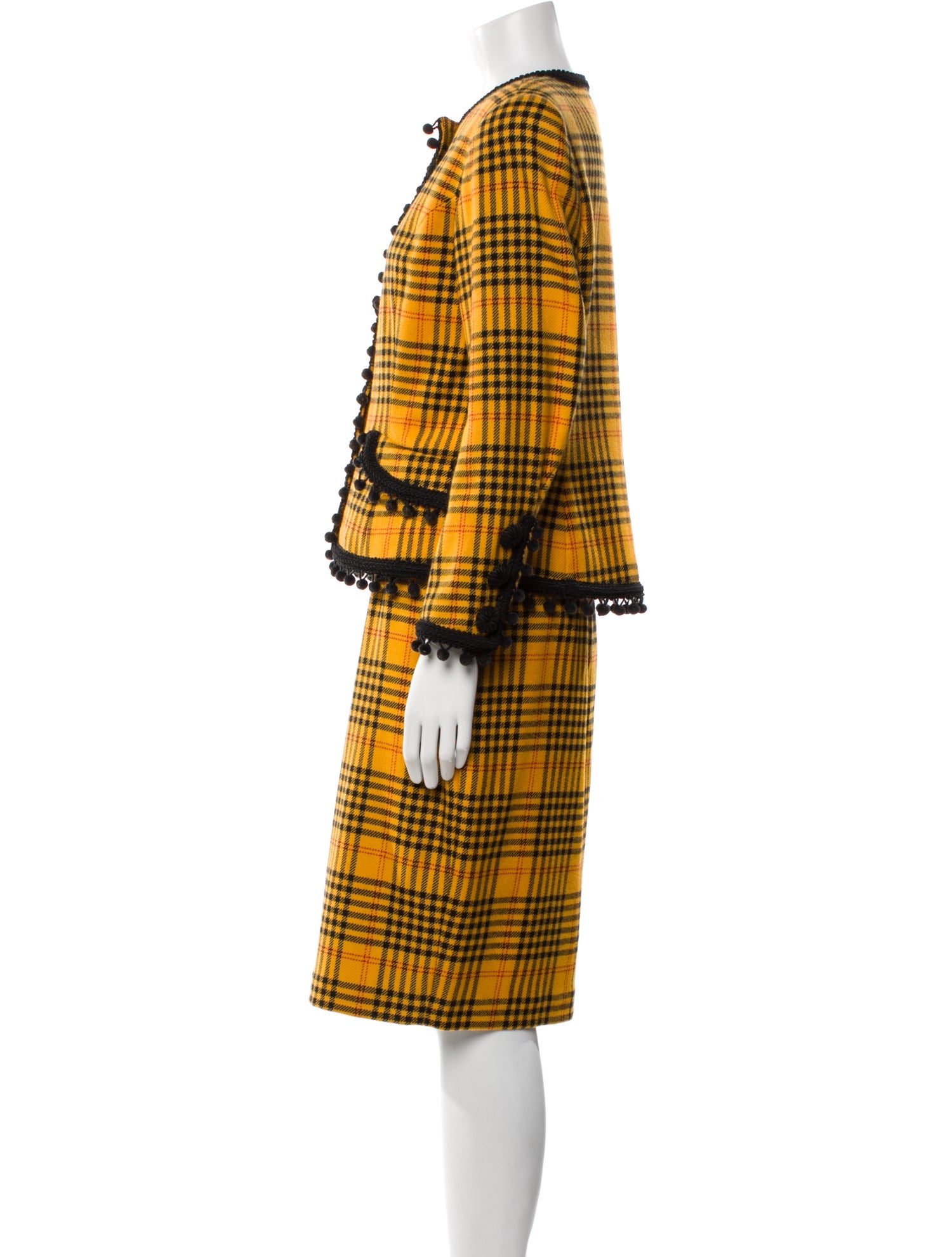Bill Blass Wool Plaid Print Skirt Suit