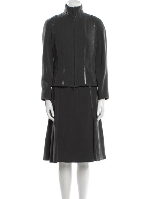 Bill Blass Wool Leather Trim Embellishment Skirt Set