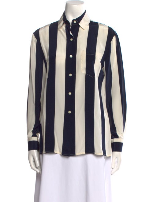 Bill Blass Silk Striped Button-Up Top