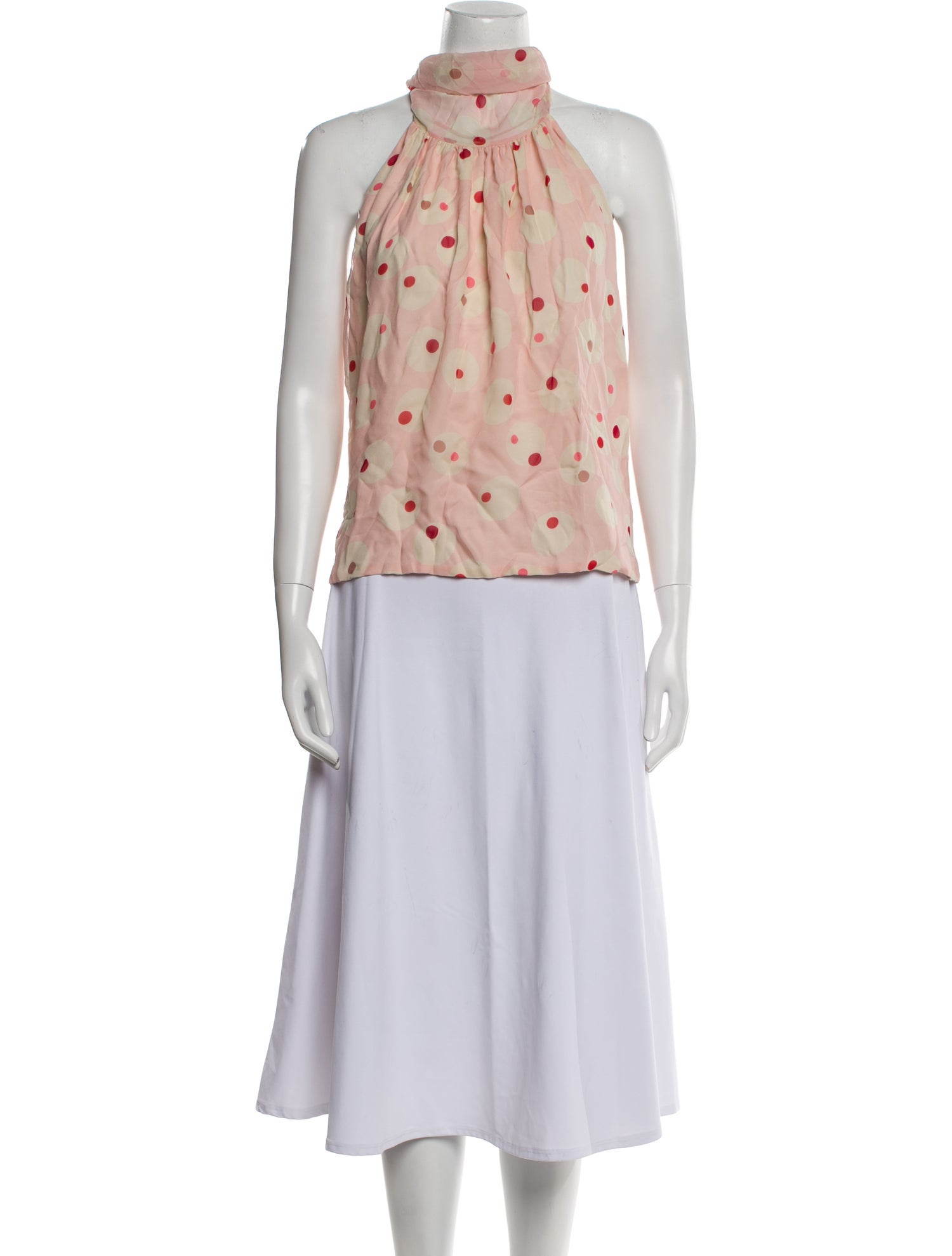 Bill Blass Polka Dot Print Mock Neck Blouse