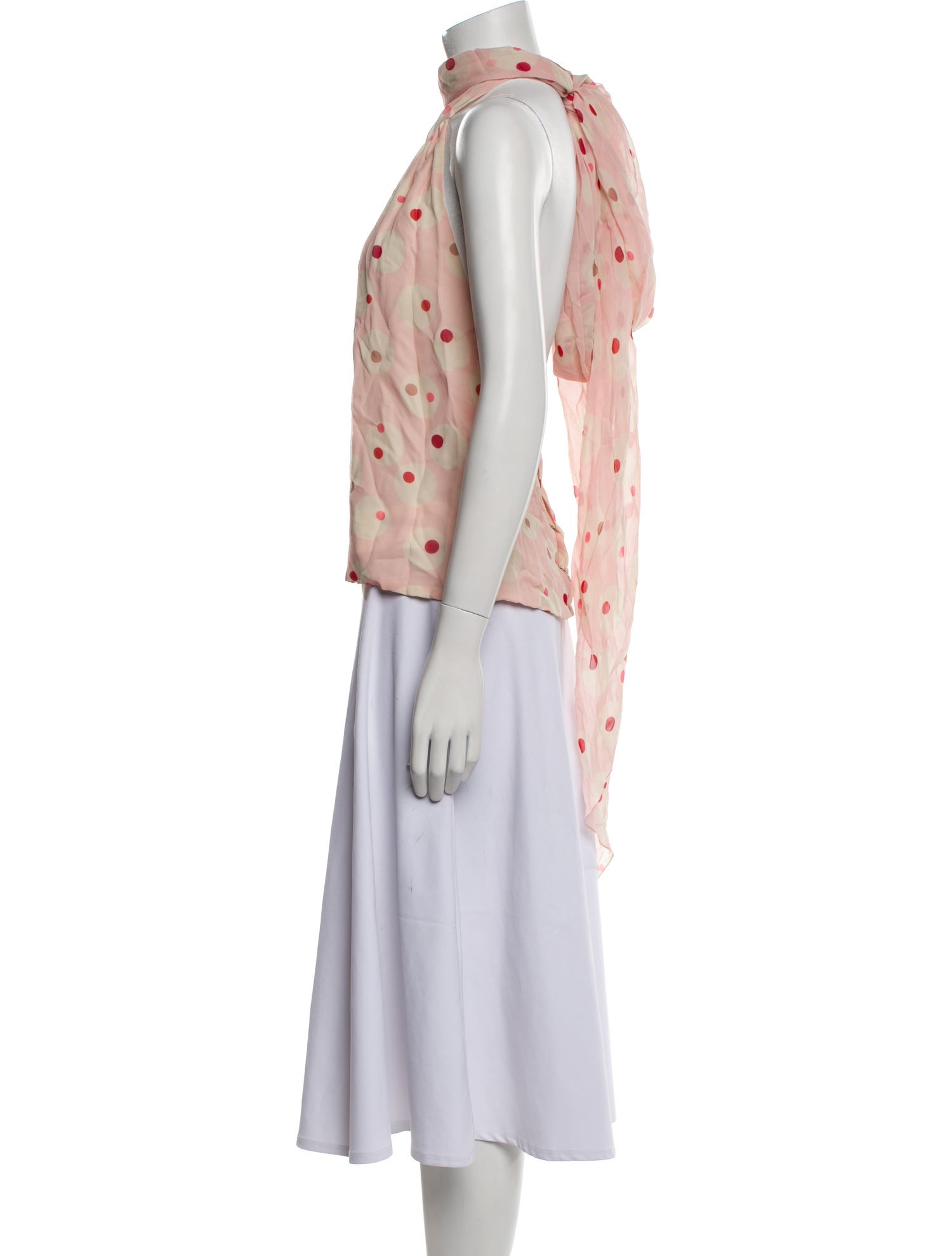 Bill Blass Polka Dot Print Mock Neck Blouse