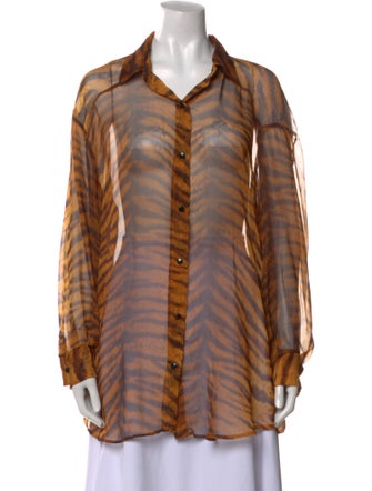 Bill Blass Animal Print Long Sleeve Button-Up Top