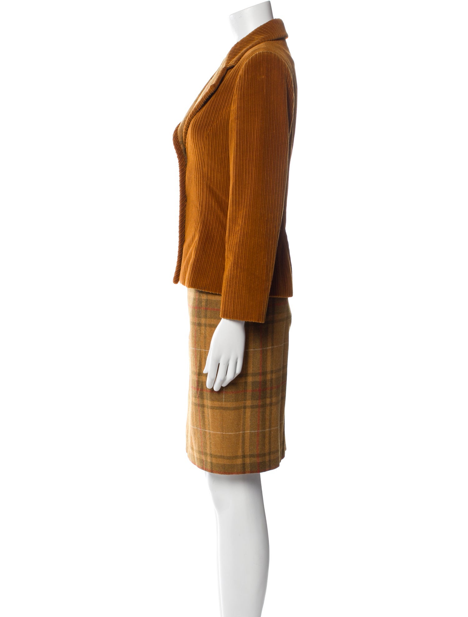 Bill Blass Corduroy Plaid Print Skirt Suit