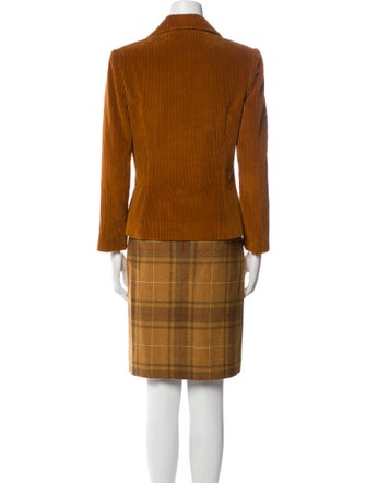 Bill Blass Corduroy Plaid Print Skirt Suit
