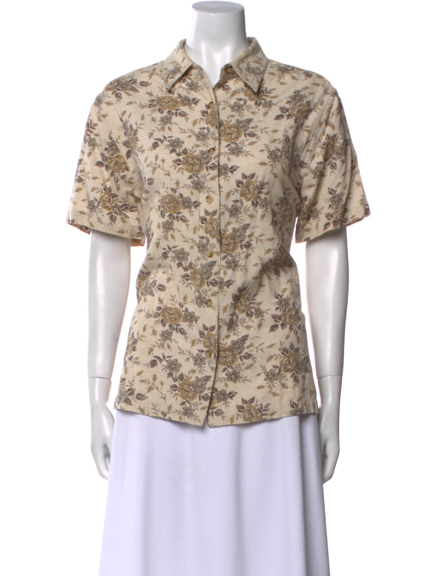 Bill Blass Floral Print Short Sleeve Button-Up Top