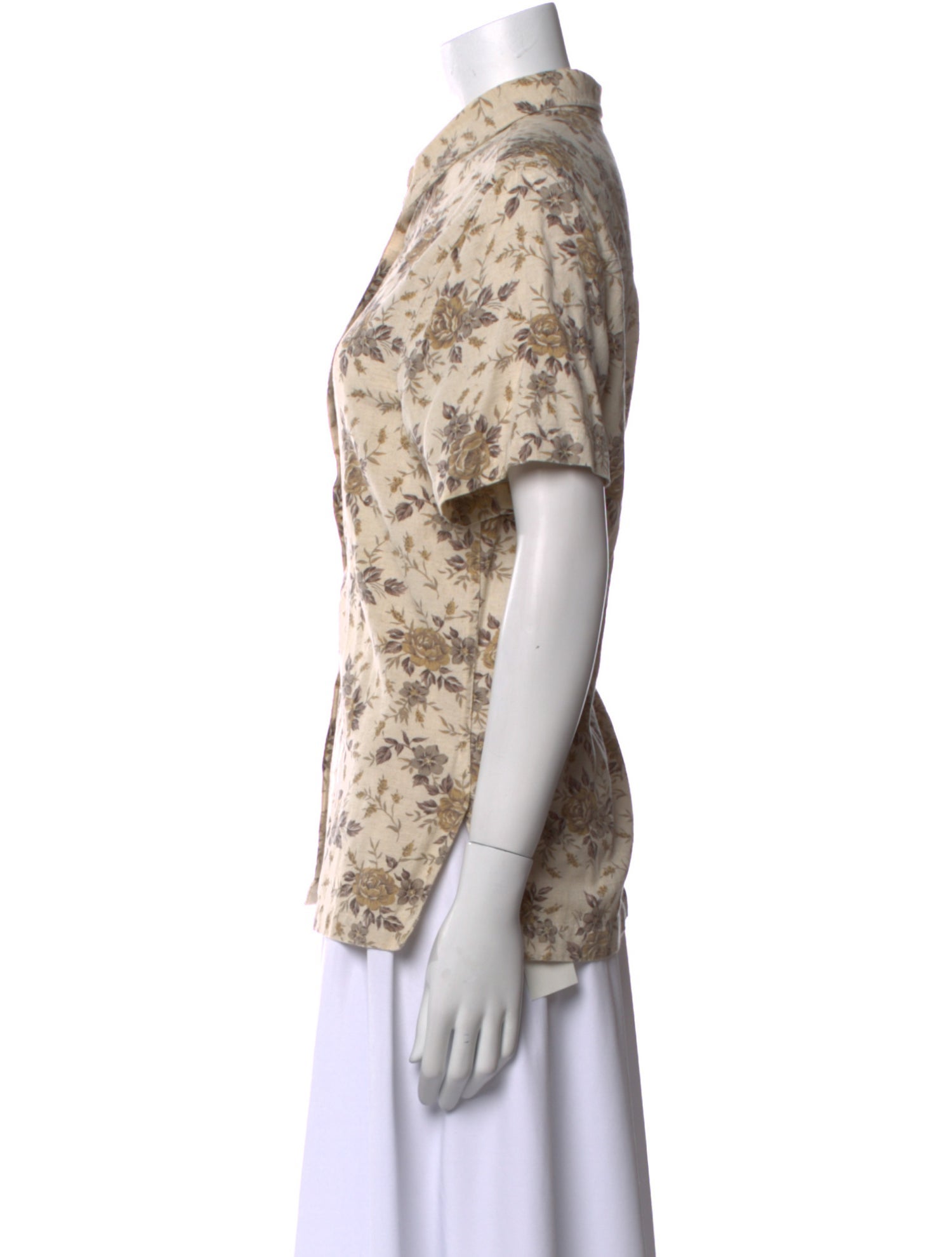 Bill Blass Floral Print Short Sleeve Button-Up Top