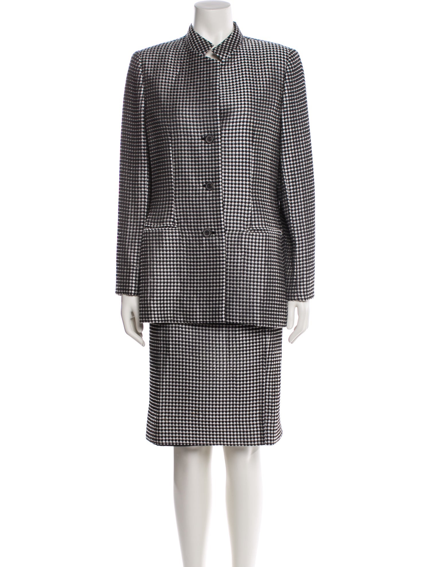Bill Blass Wool Houndstooth Print Skirt Suit