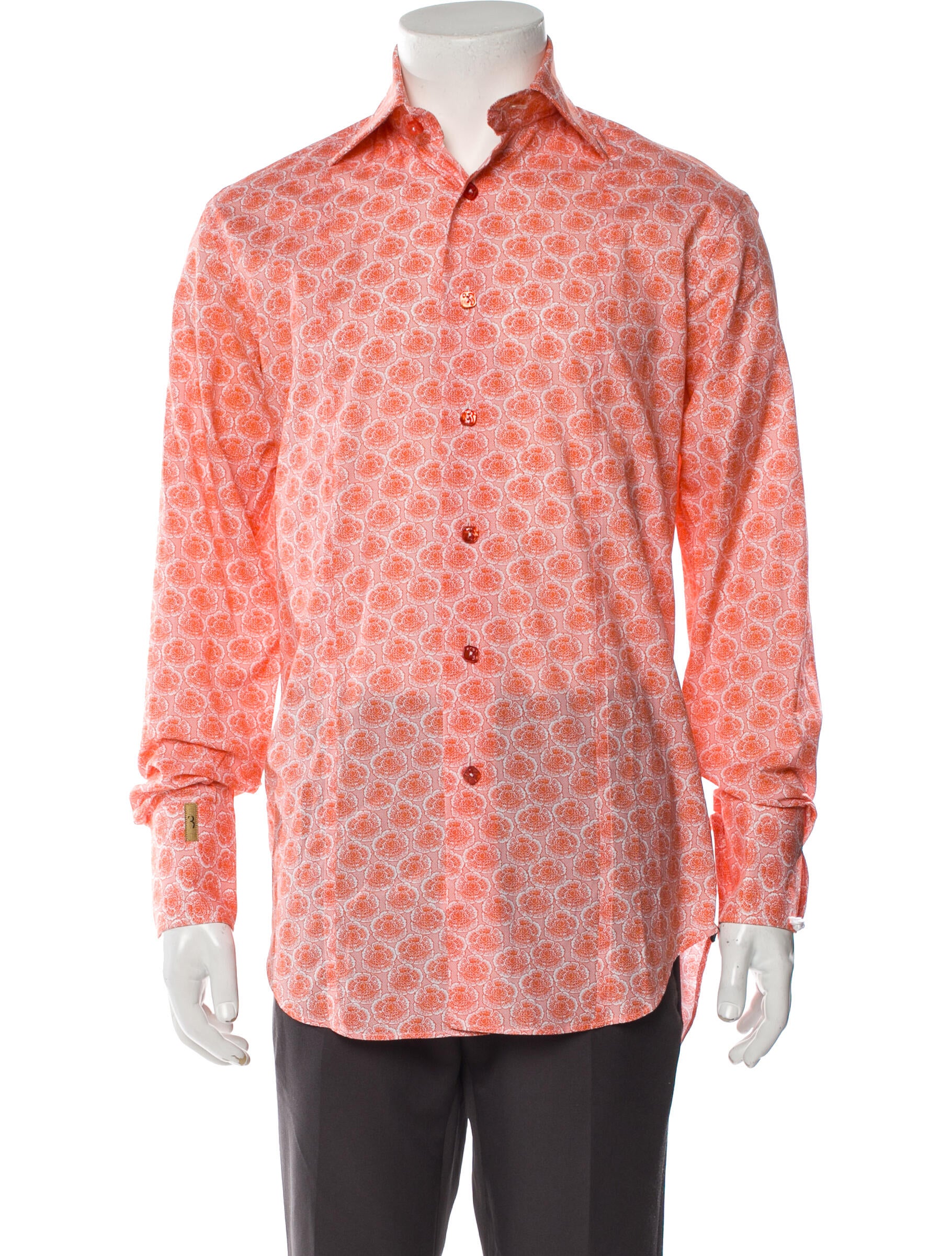 Billionaire Italian Couture Printed Long Sleeve Dress Shirt - Orange ...