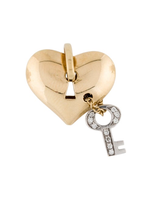 Birks 18K Diamond Heart Lock & Key Charm