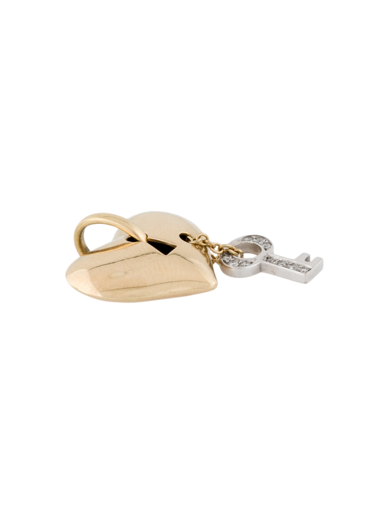 Birks 18K Diamond Heart Lock & Key Charm