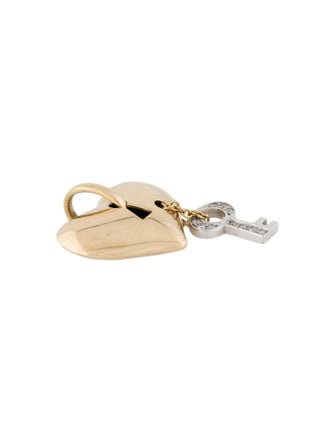 Birks 18K Diamond Heart Lock & Key Charm