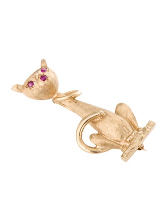 Birks 14K Ruby Cat Brooch Pin