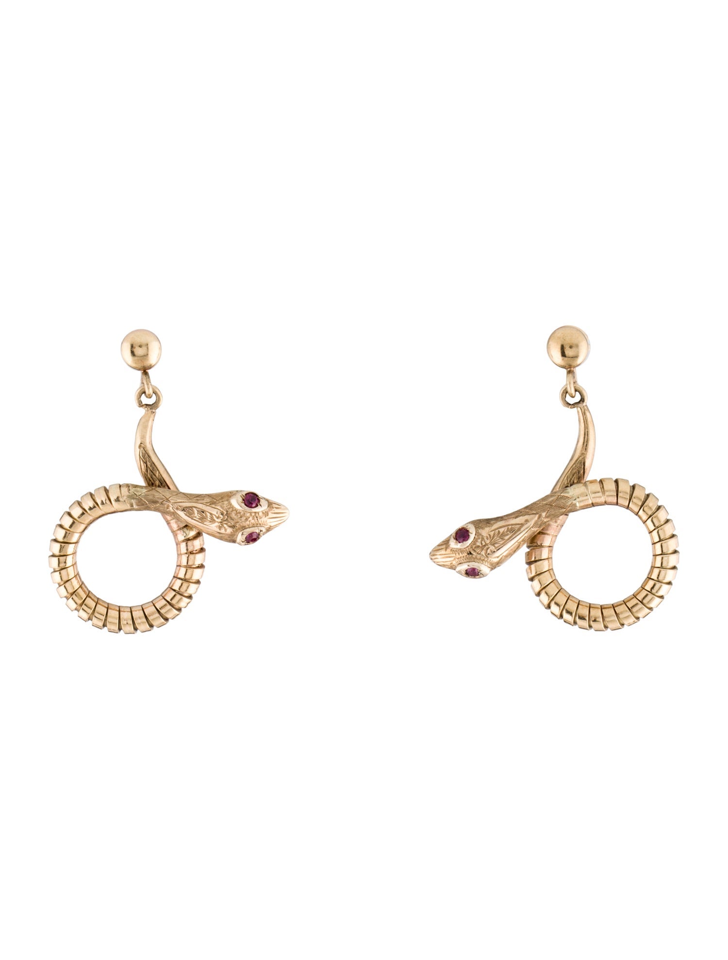 Birks 9K Ruby Snake Coil Screw Clip-On Drop Earrings