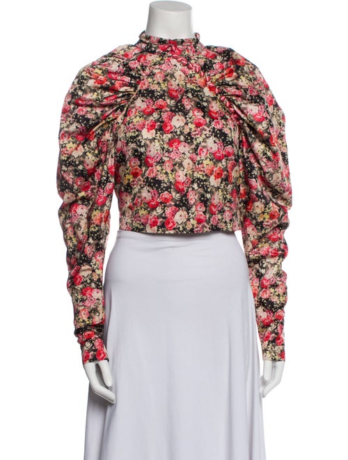 Birger Christensen Floral Print Mock Neck Crop Top
