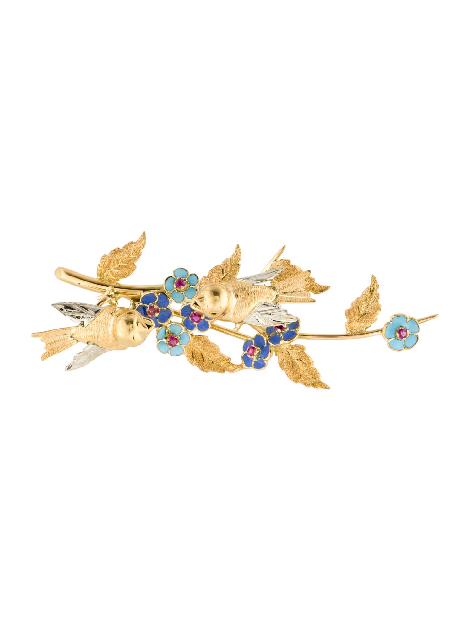 Bucherer 18K Ruby & Enamel Bird Brooch