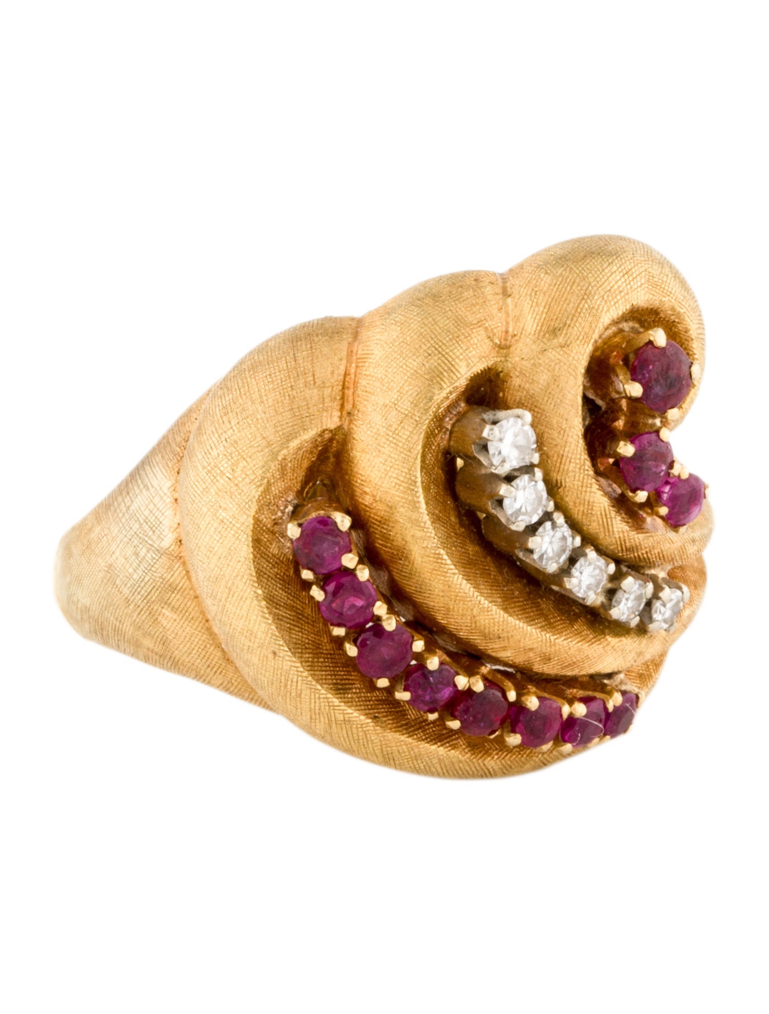 Bucherer Vintage 18K Ruby & Diamond Swirl Dome Cocktail Ring