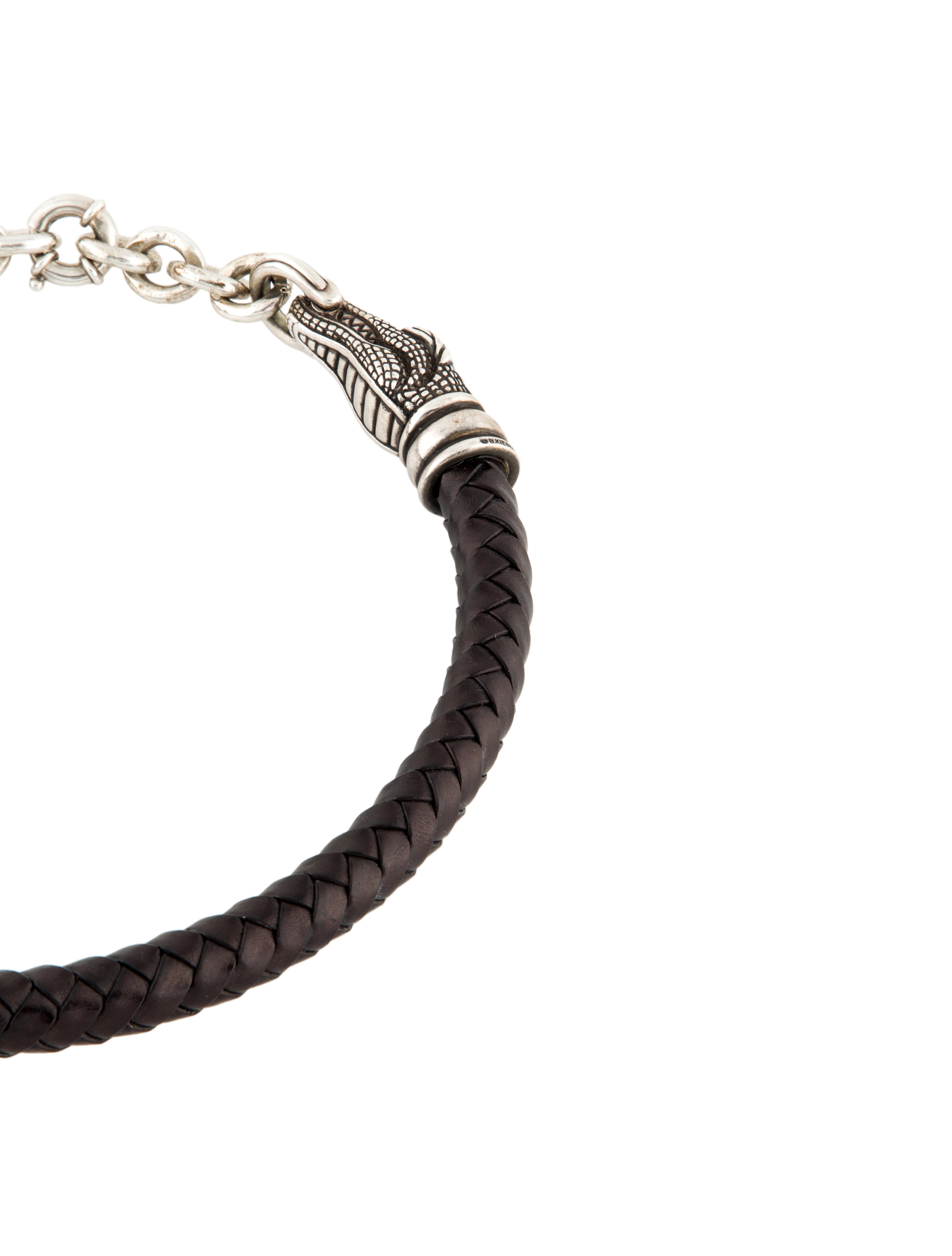 KieselsteinCord Vintage Leather Double Alligator Head Collar Necklace Sterling Silver Choker