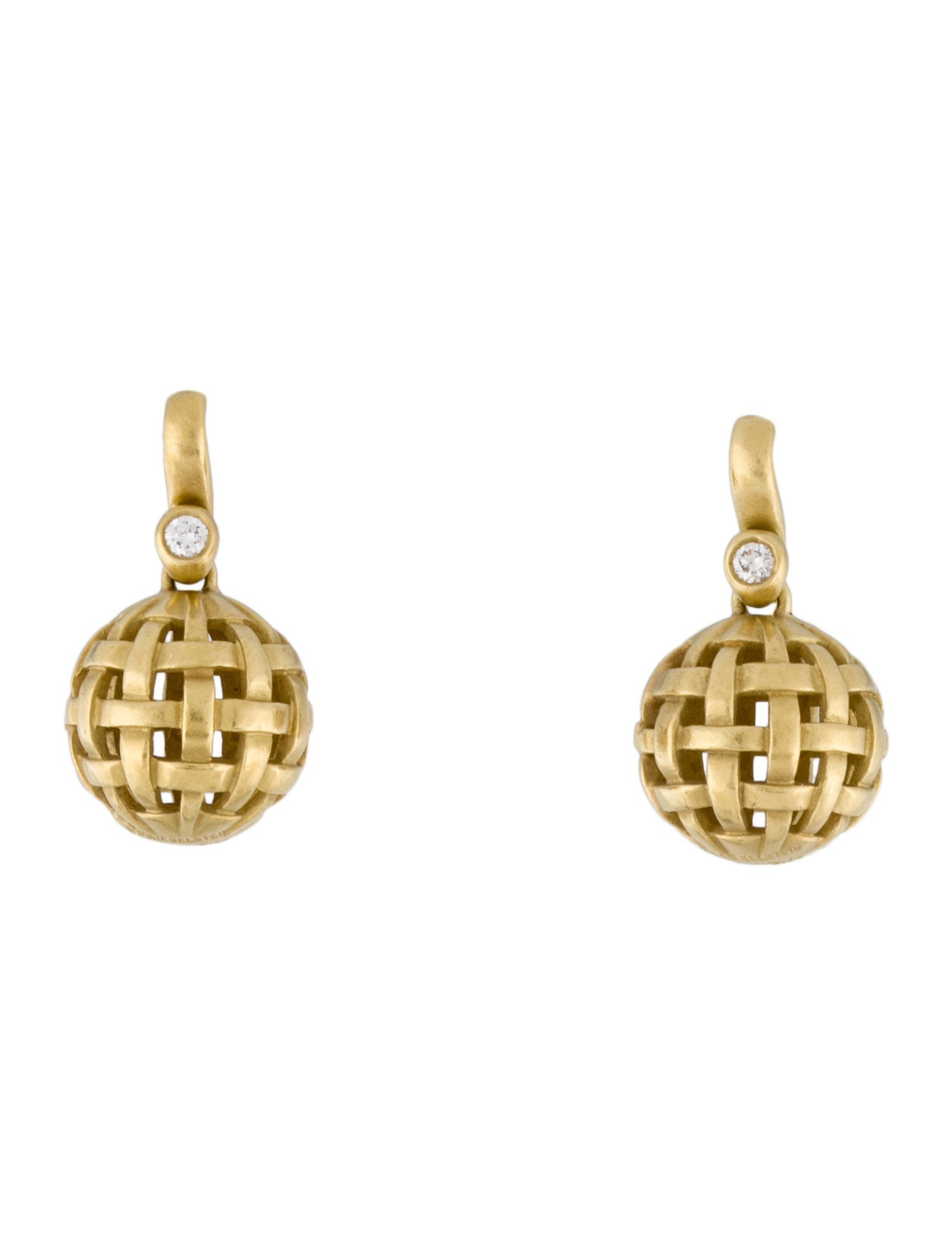 KieselsteinCord 18K Diamond Woven Ball Drop Earrings 18K Yellow Gold