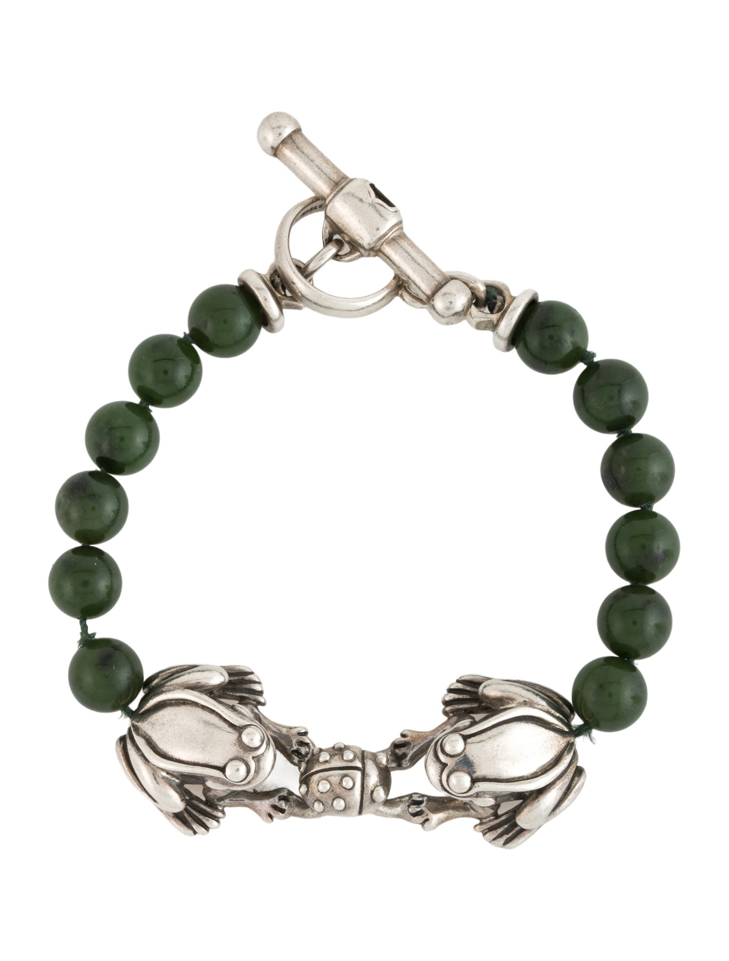 Kieselstein-Cord Nephrite Jade Frog Link Bead Bracelet