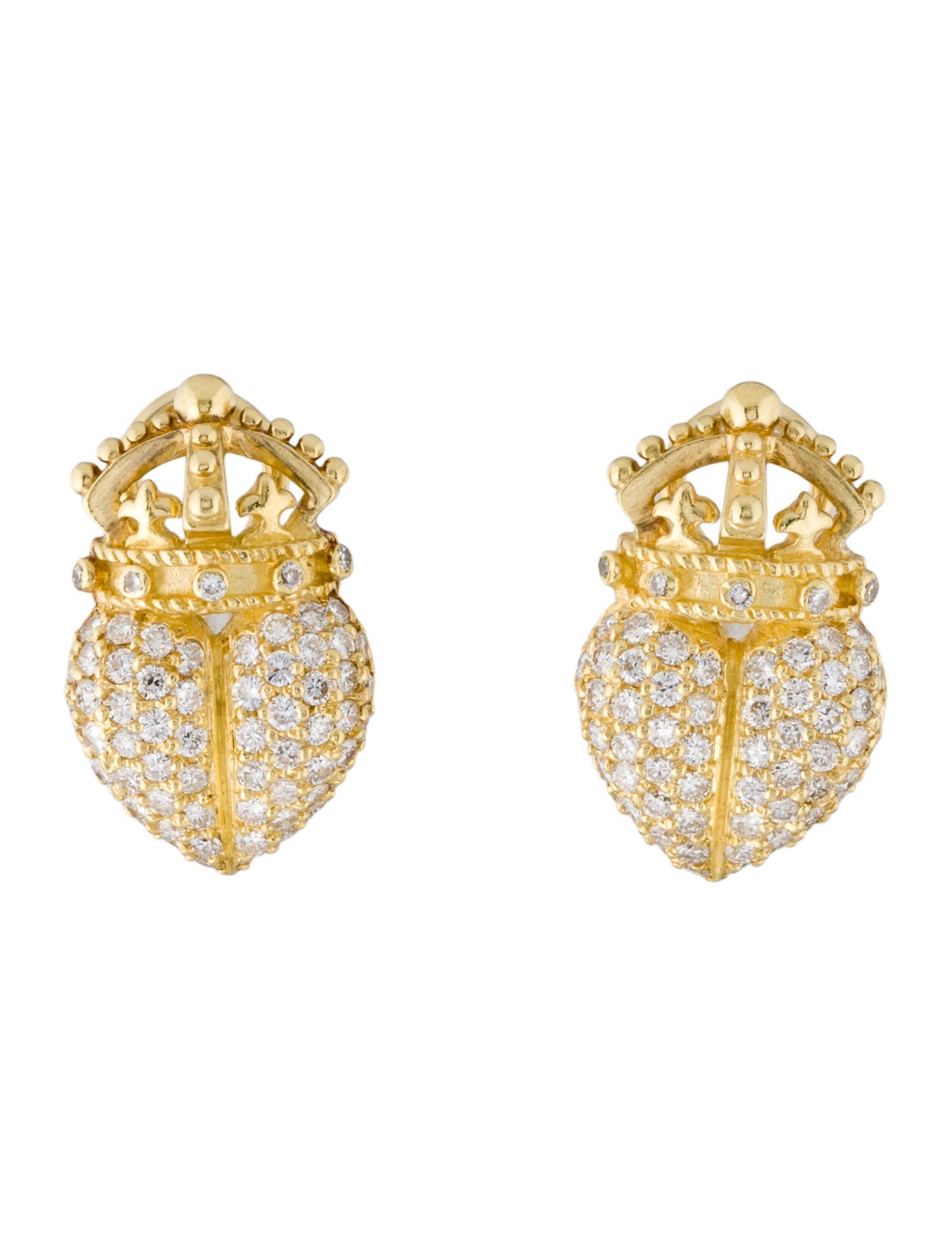 Kieselstein-Cord Vintage 18K 1.88ctw Diamond Crown Heart Clip-On Earrings