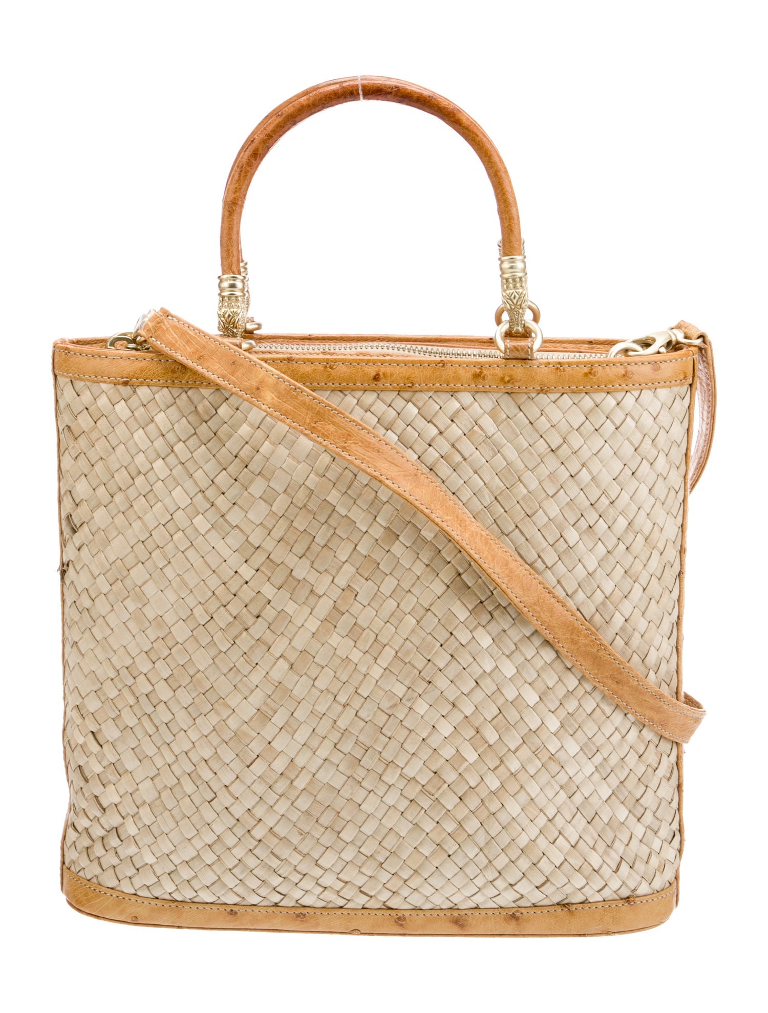 Kieselstein-Cord Raffia Top Handle Bag
