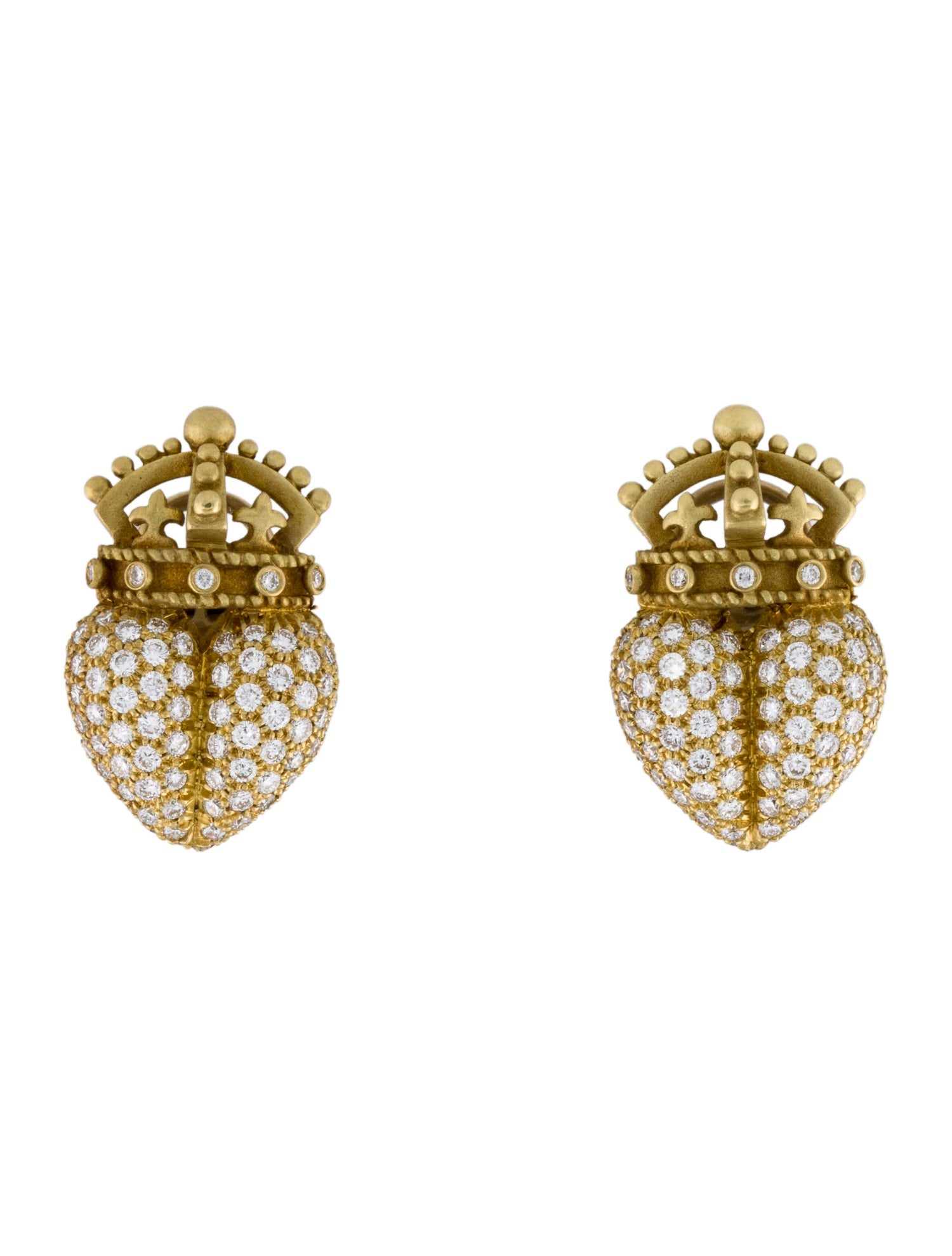 Kieselstein-Cord 18K Diamond Crowned Heart Clip-On Earrings