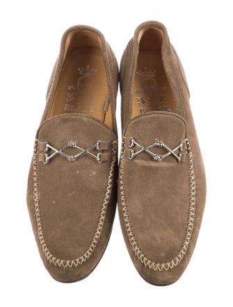 Barker Black Suede Chain-Link Accents Loafers