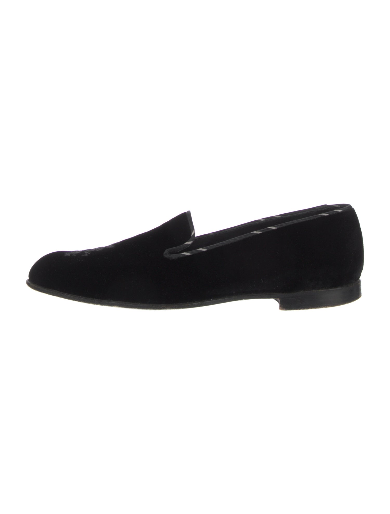 Barker Black Velvet Embroidered Accent Loafers