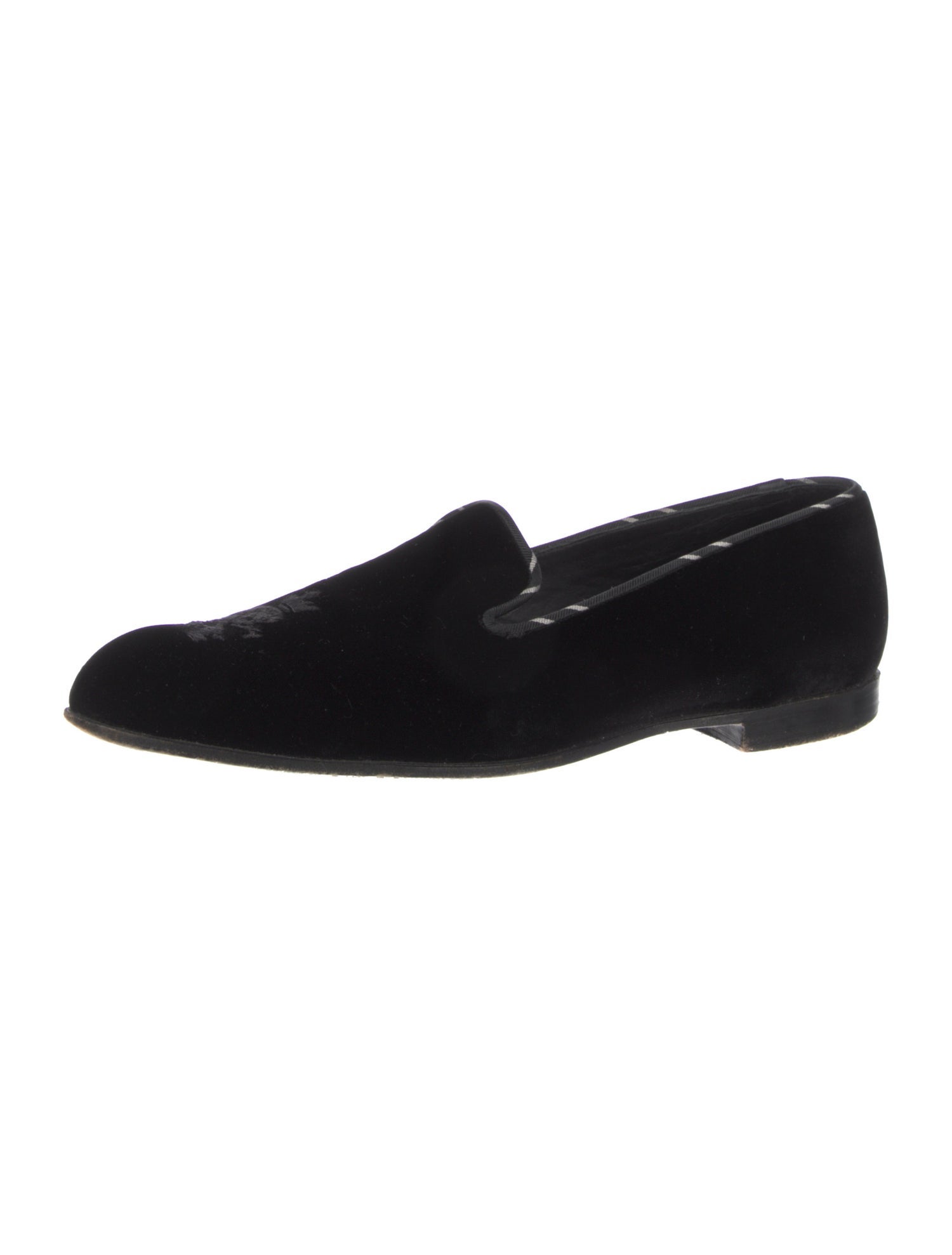 Barker Black Velvet Embroidered Accent Loafers