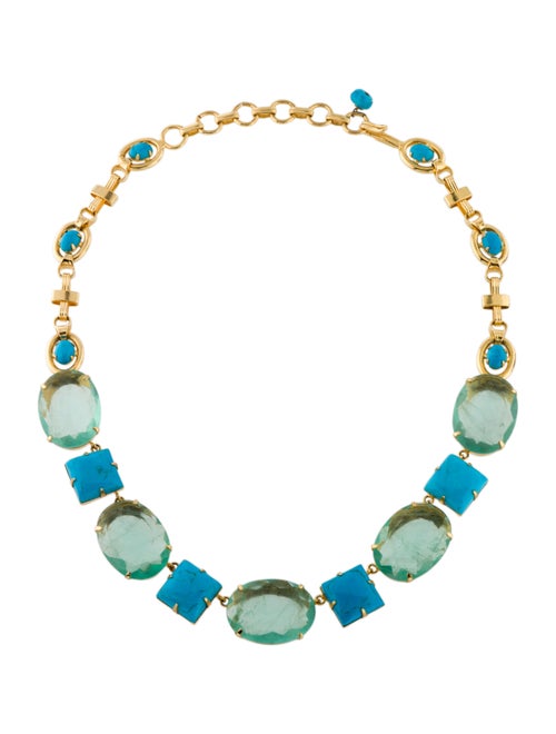 Bounkit Fluorite & Turquoise Collar Necklace Gold