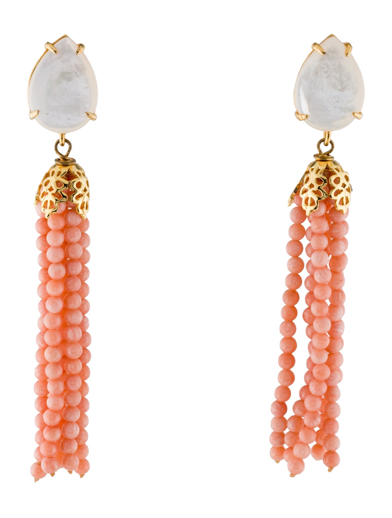 Bounkit Mother Of Pearl & Coral Bead Lilly Drop Earrings