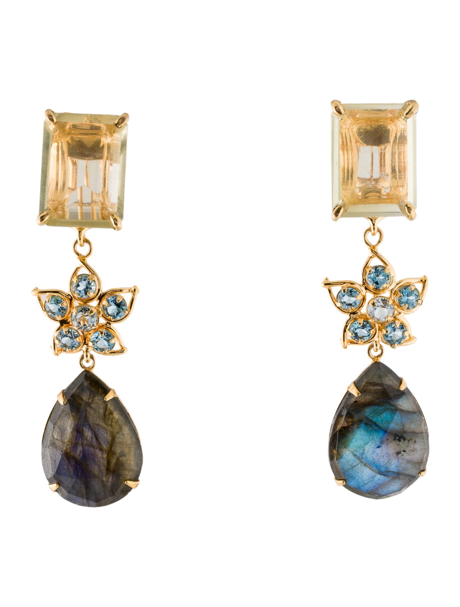 Bounkit Multistone Floral Earclip Earrings