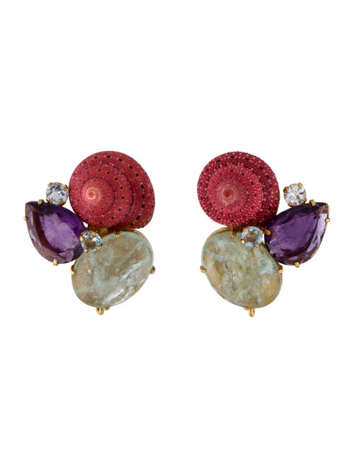 Bounkit Stone & Shell Stud Earrings
