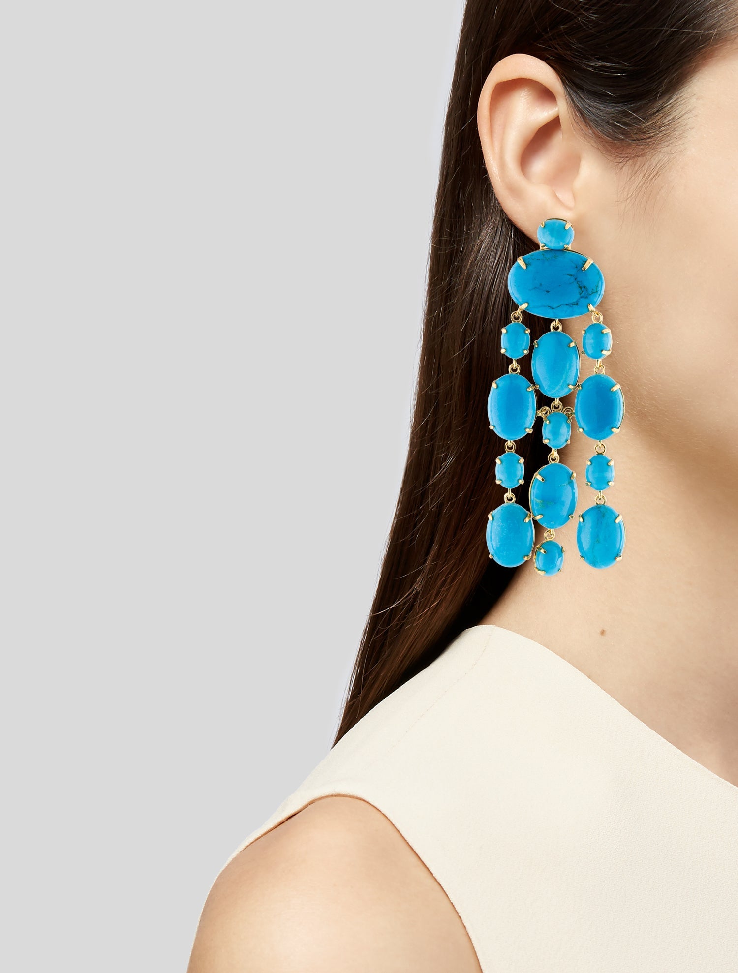 Bounkit Blue Stone Marysol Statement Earrings