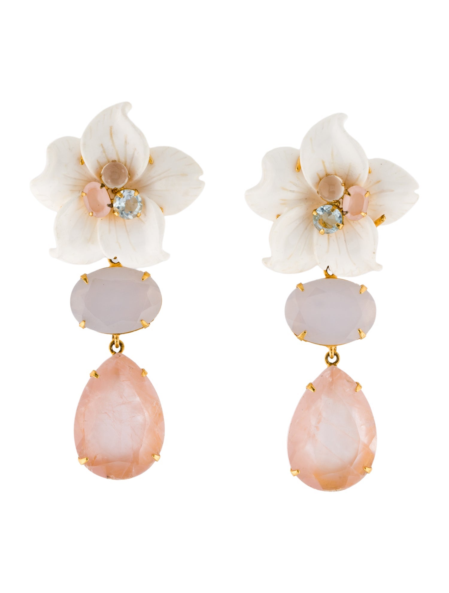 Bounkit Resin, Crystal & Stone Flower Drop Earclips
