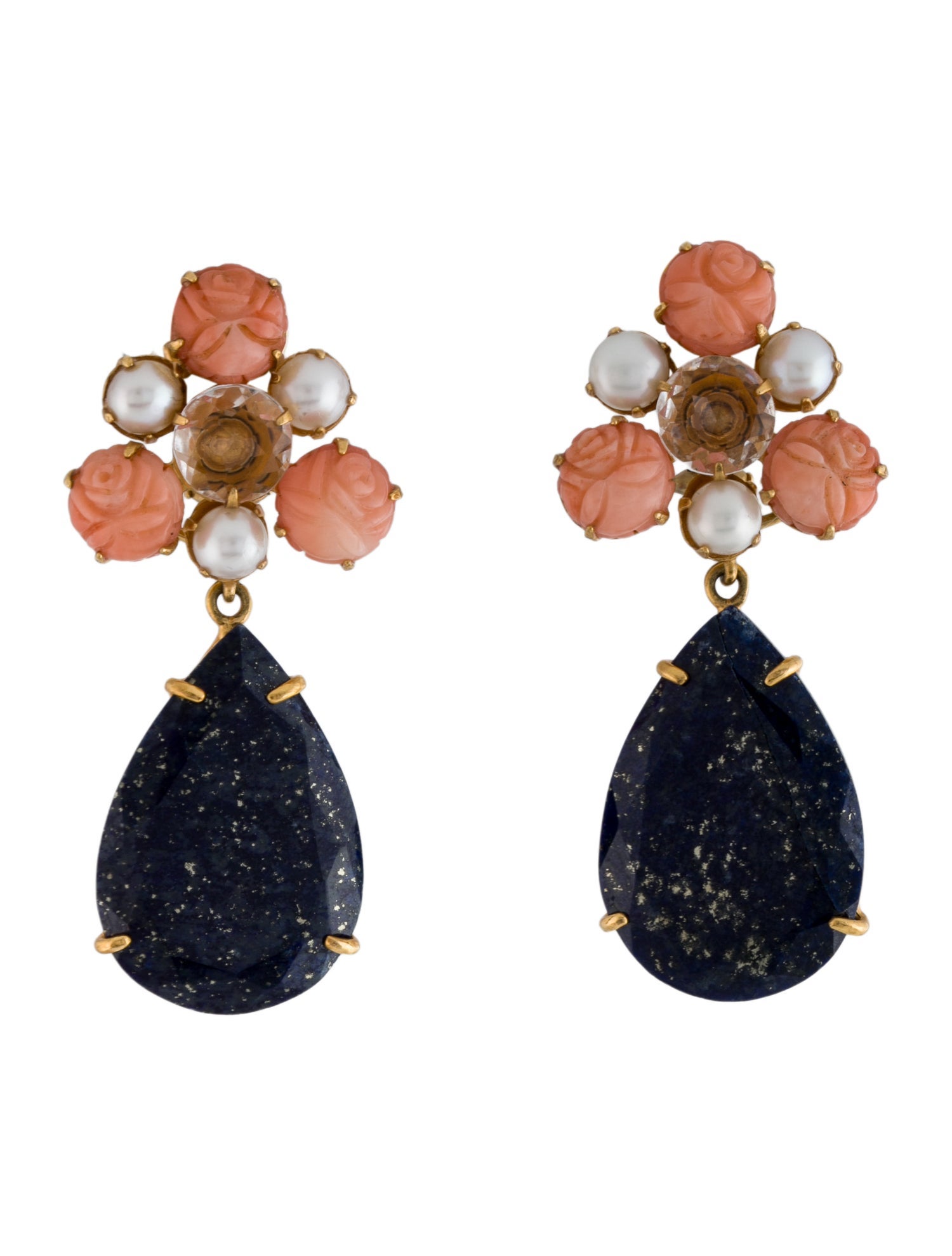 Bounkit Pearl, Coral & Multicolor Stone Drop EarClip Earrings