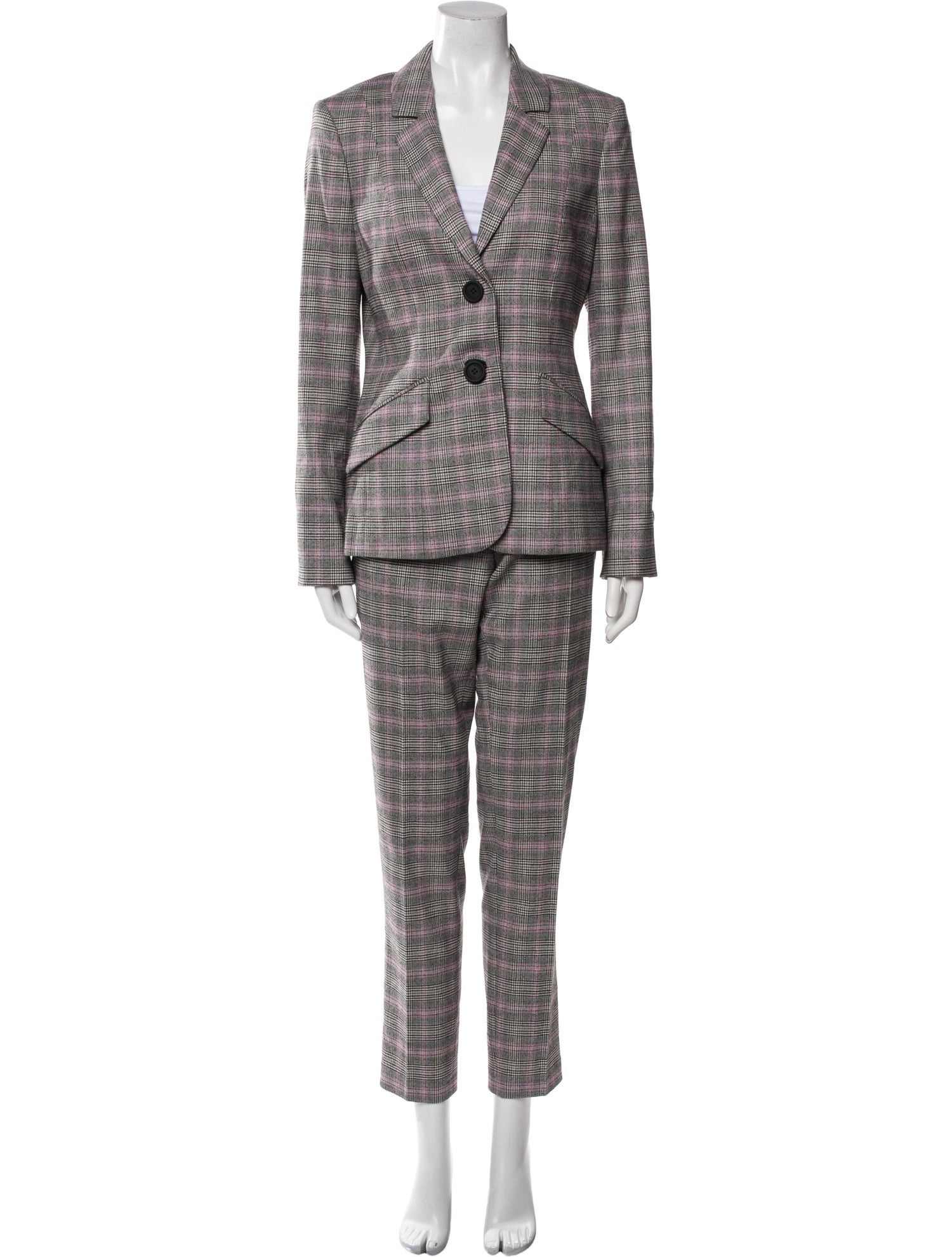 Barbara Lohmann Virgin Wool Plaid Print Pantsuit