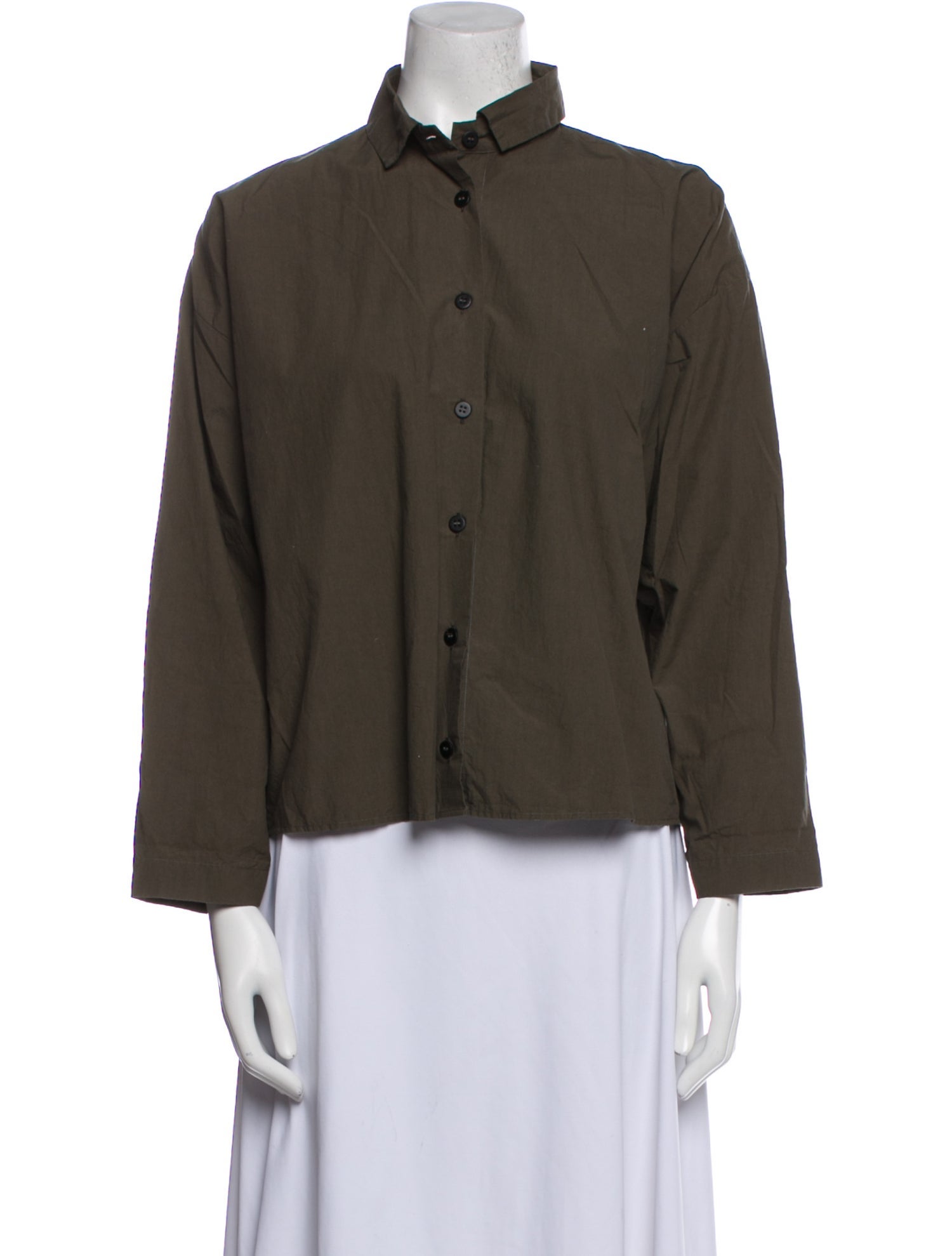 Bergfabel Mock Neck Three-Quarter Sleeve Button-Up Top