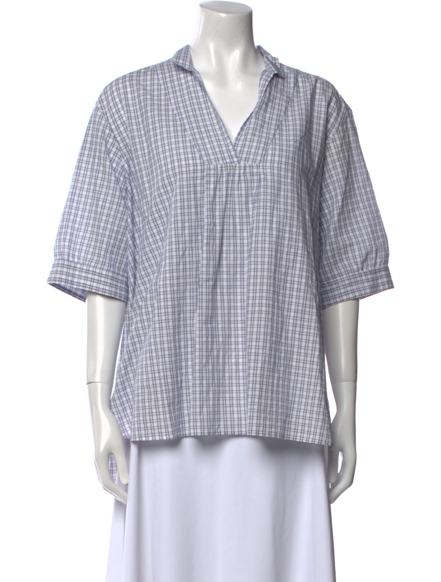 Bergfabel Plaid Print V-Neck Button-Up Top