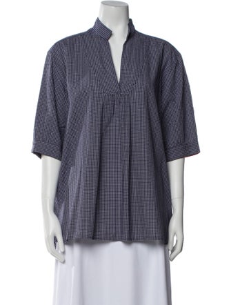 Bergfabel Plaid Print V-Neck Button-Up Top