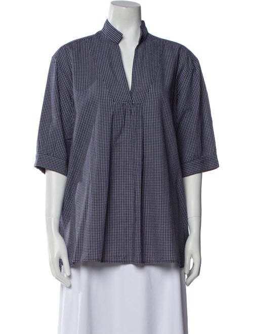 Bergfabel Plaid Print V-Neck Button-Up Top