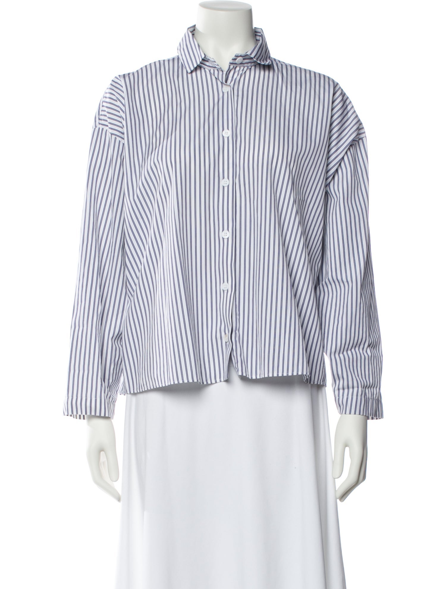 Bergfabel Striped Three-Quarter Sleeve Button-Up Top