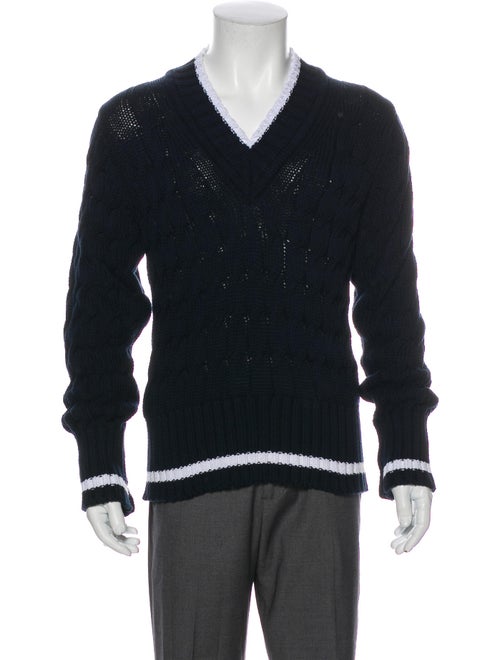 Black Fleece Cable Knit Striped Pullover Black