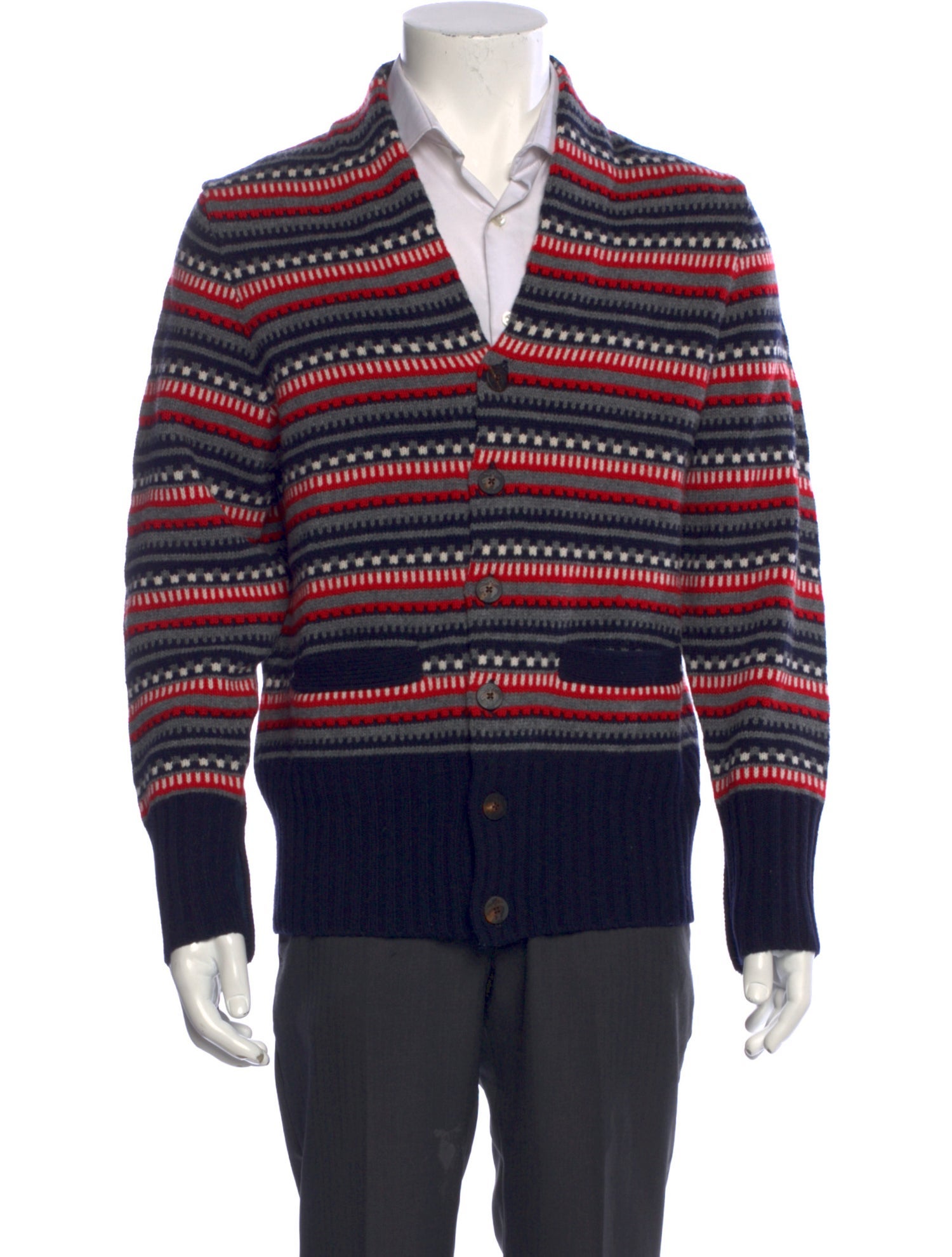 Black Fleece Merino Wool Striped Cardigan
