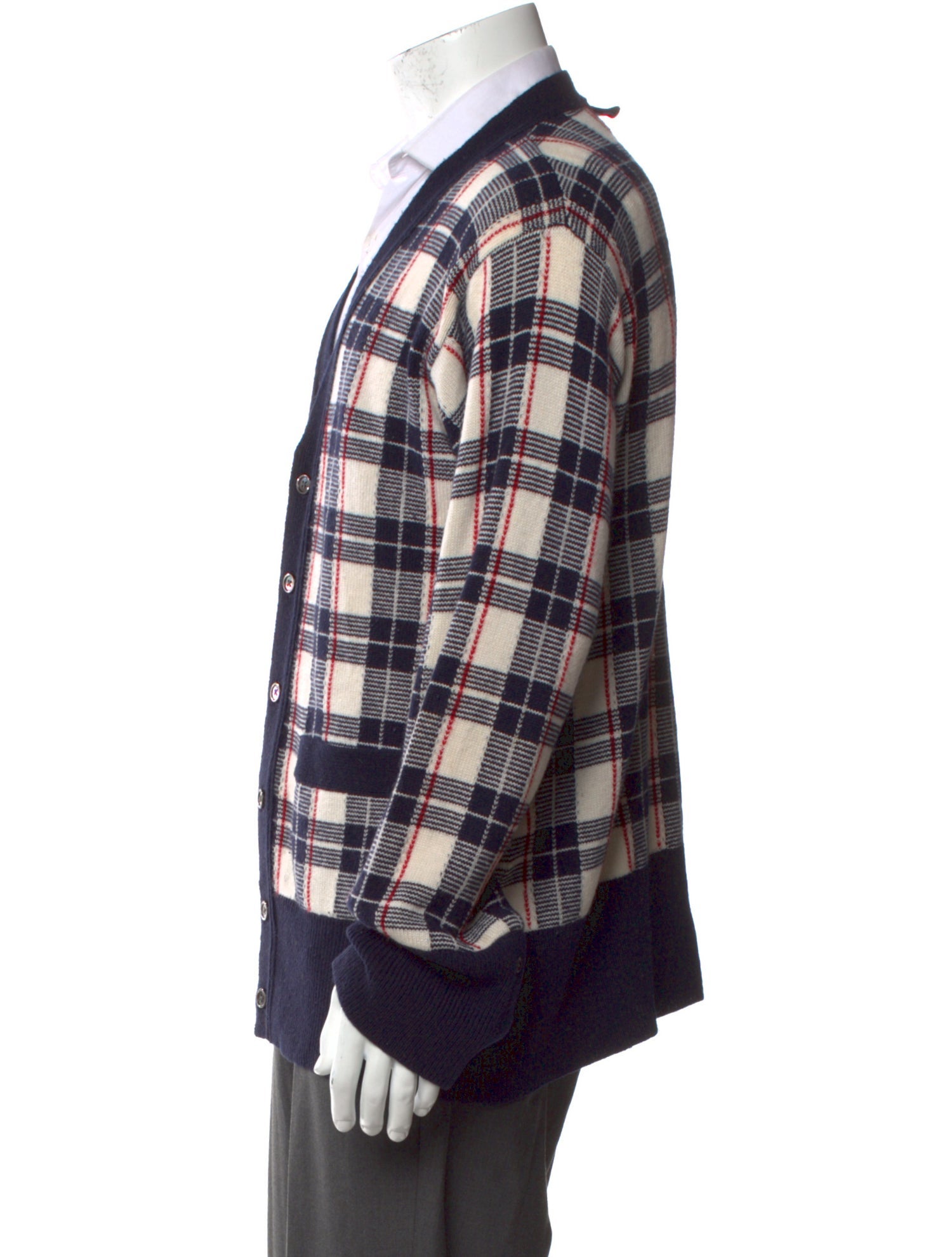 Black Fleece Cashmere Plaid Print Cardigan