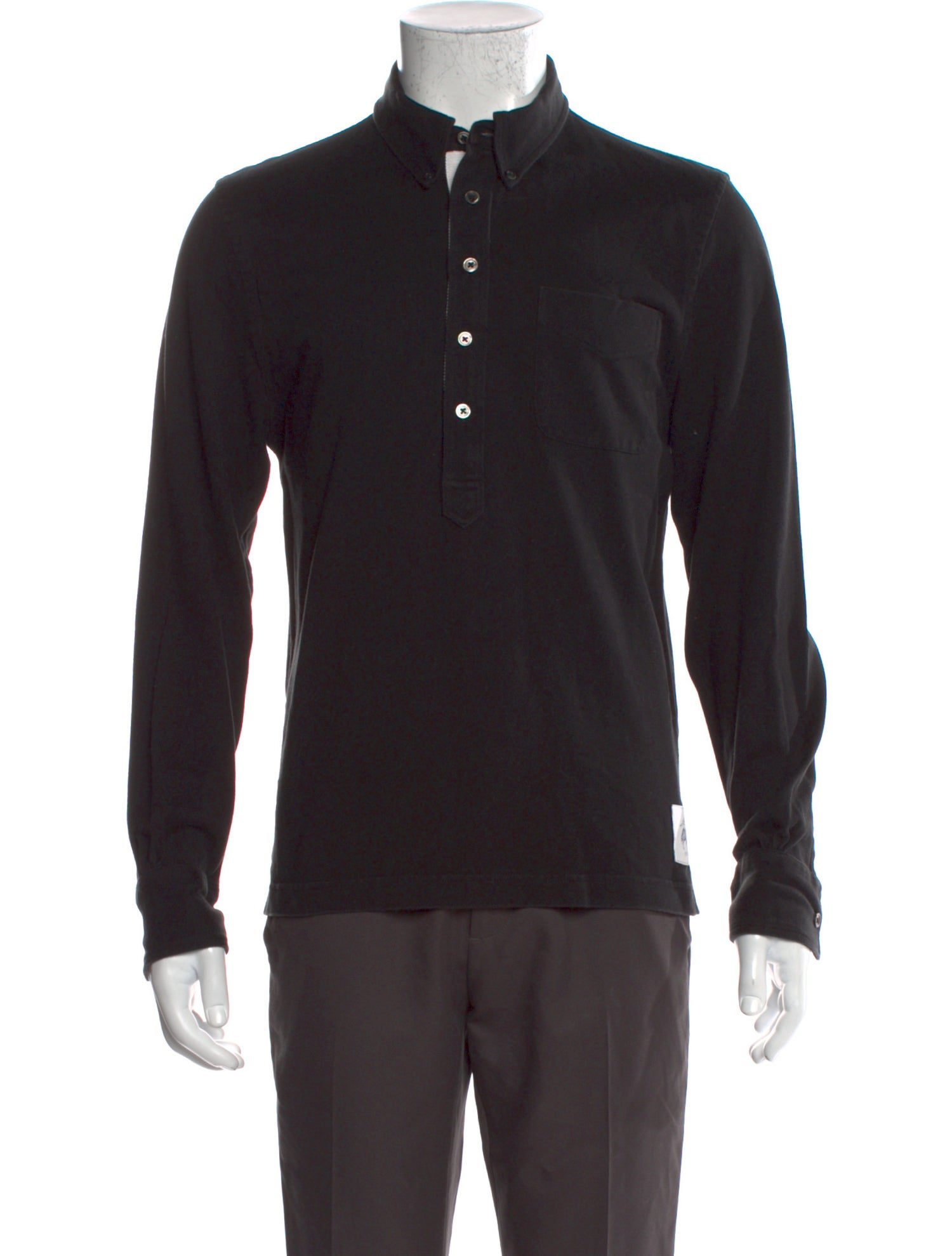 Black Fleece Collar Long Sleeve Polo Shirt