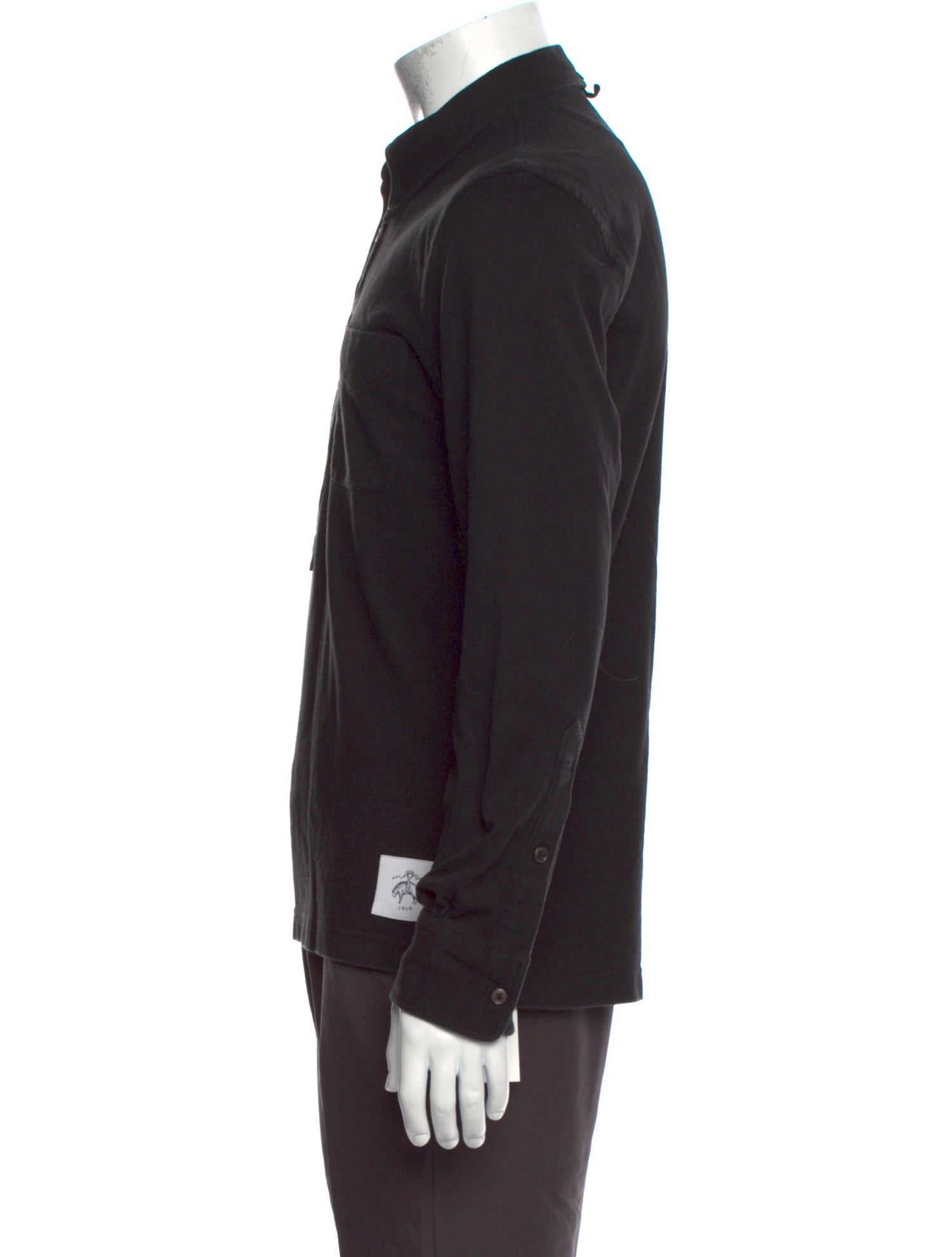 Black Fleece Collar Long Sleeve Polo Shirt