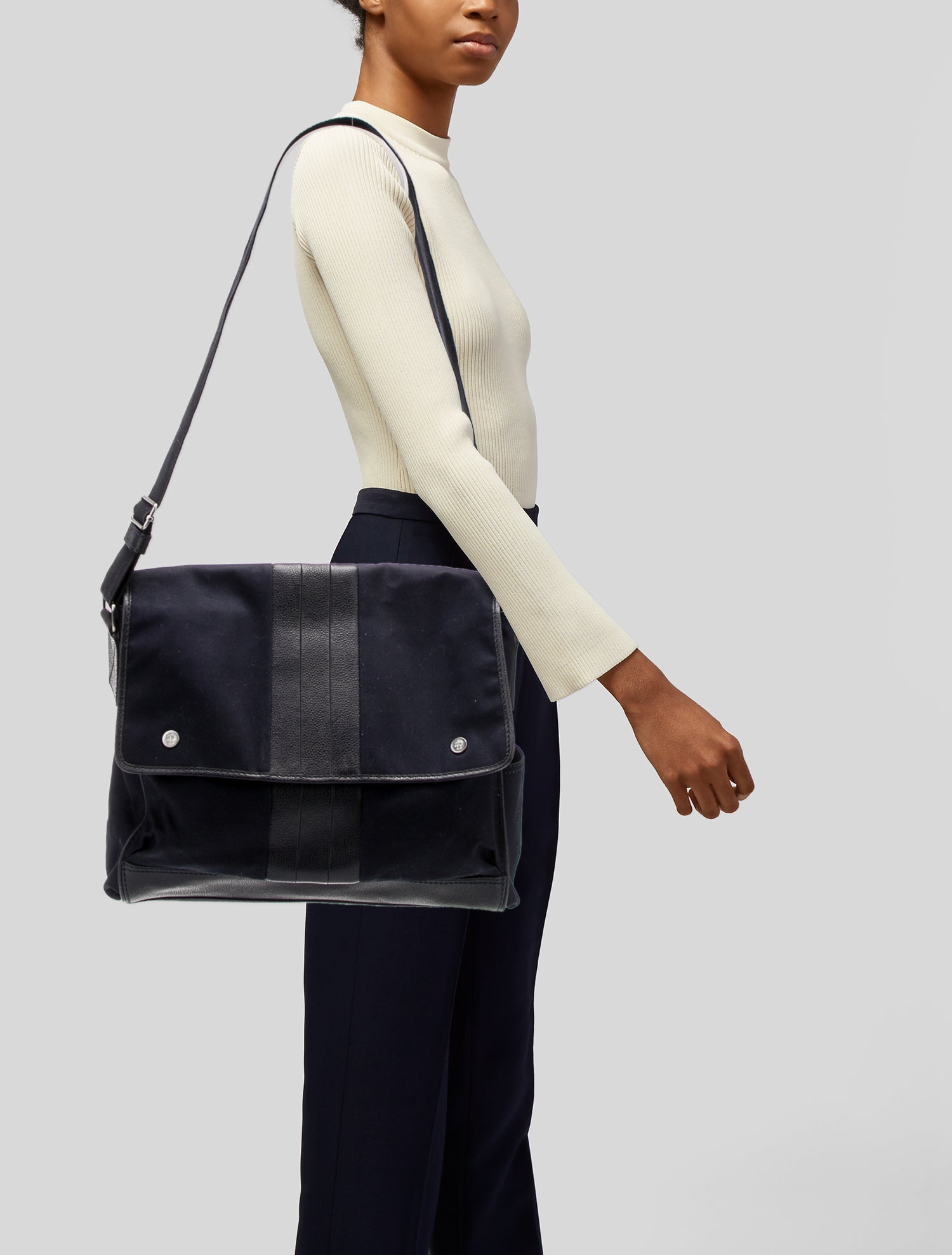 Black Fleece Nylon Messenger Bag